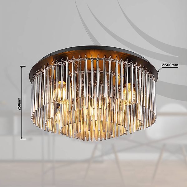 Deckenleuchte Gorley, schwarz/rauchgrau, Ø 50 cm Metall/Glas günstig online kaufen
