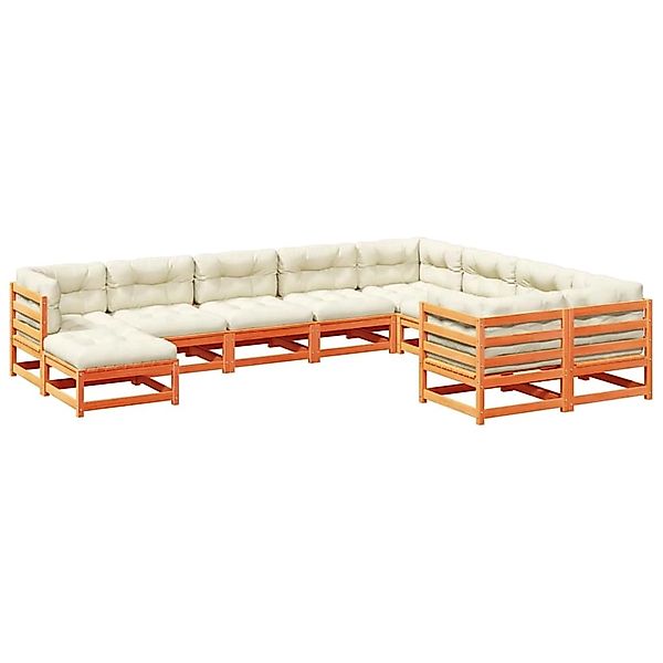 vidaXL 10-Tlg Garten-Sofagarnitur mit Kissen Wachsbraun Kiefernholz 3299641 günstig online kaufen