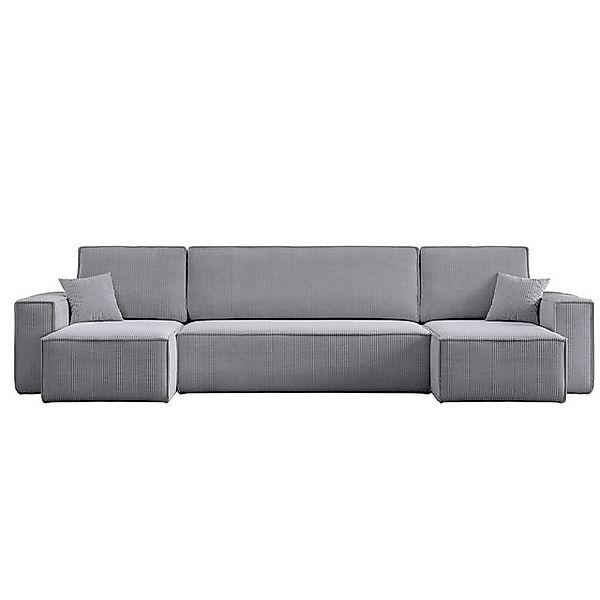 M-Punkt24 Wohnlandschaft COMO, Grau mit Bett Sofa Schlafsofa Ottomane, Cord günstig online kaufen