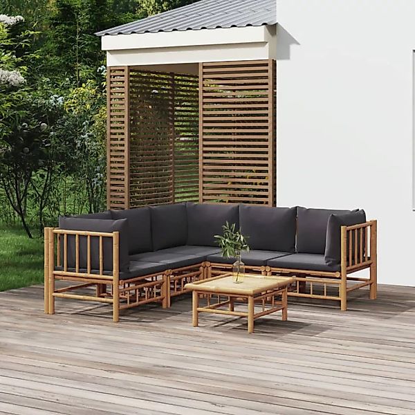 Vidaxl 6-tlg. Garten-lounge-set Mit Dunkelgrauen Kissen Bambus günstig online kaufen