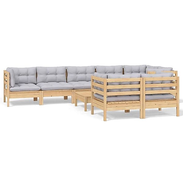 vidaXL 9-Tlg Garten-Lounge-Set mit Grauen Kissen Kiefer Massivholz 3096507 günstig online kaufen