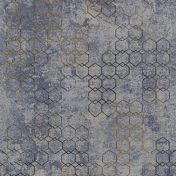 PROFHOME 374245-GU Grafik Tapete Used Look schimmernd Blau Gold Grau 0,53 m günstig online kaufen