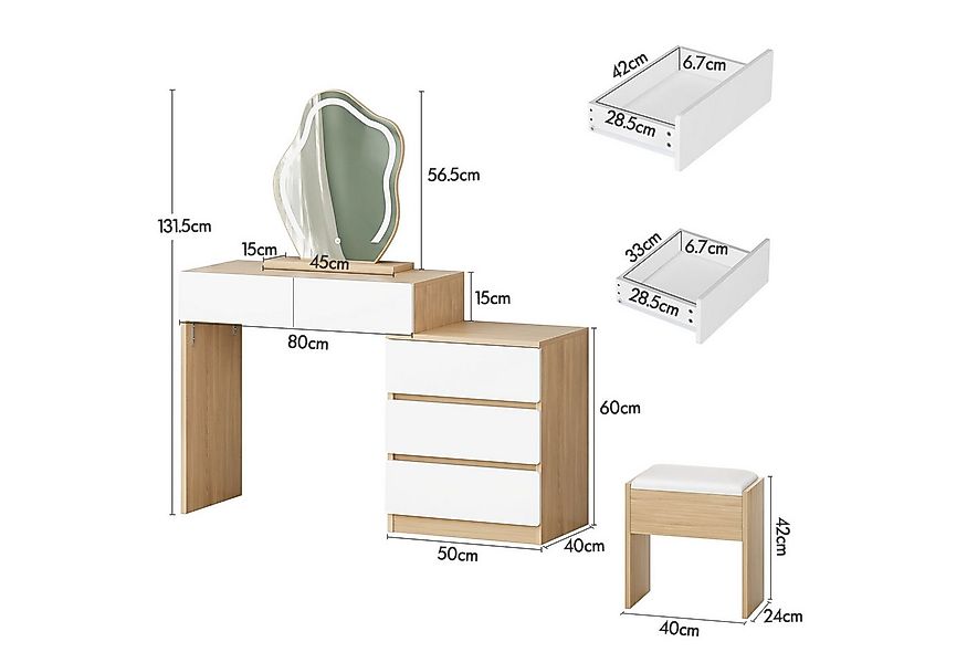 ALFORDSON Schminktisch mit 2 geräumigen Schubladen und Aufbewahrungshocker günstig online kaufen