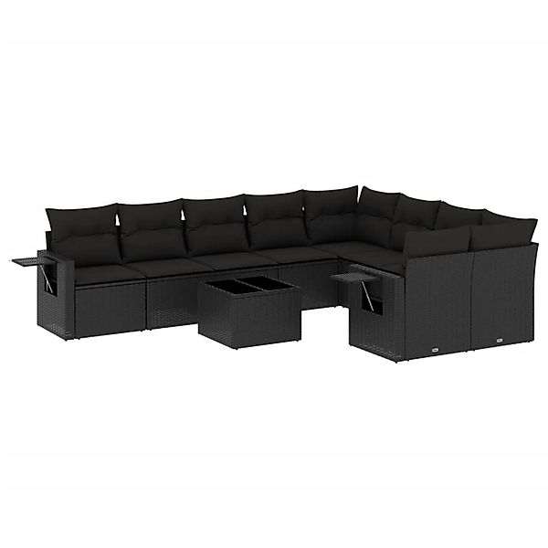 vidaXL 10-Tlg Garten-Sofagarnitur mit Kissen Schwarz Poly Rattan 3220644 günstig online kaufen