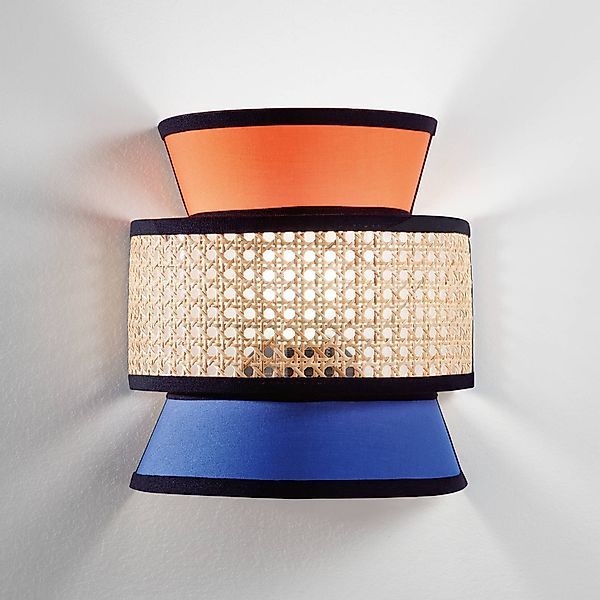 Wandlampe Gazebo, orange/blau/natur, 24 cm, Stoff/Rattan günstig online kaufen