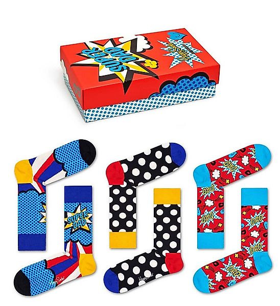 Happy Socks Socken Tagessocke Crew Super Dad rot Geschenkbox - 3 Paar günstig online kaufen