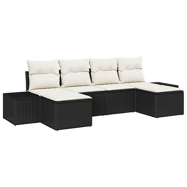 vidaXL Loungesofa 6-teiliges Garten Sofa Set mit Kissen in Schwarz Poly Rat günstig online kaufen