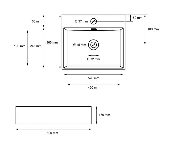 HAGO Aufsatzwaschbecken Keramik Waschbecken eckig 600x365x130 günstig online kaufen