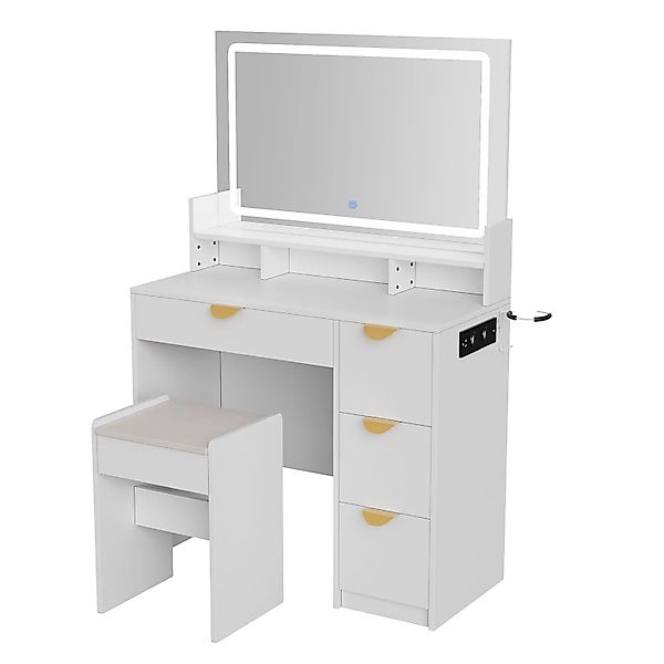 PXloue Schminktisch mit Hocker LED-Beleuchtung&Ladestation Spiegel und Schu günstig online kaufen