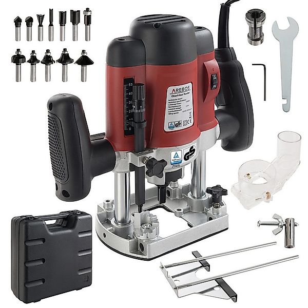 Arebos Oberfräse mit Koffer, 1200 W, inkl. Zubehör + Fräser Set 12-teilig, günstig online kaufen