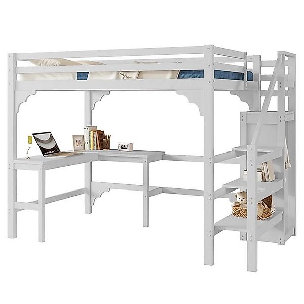 HAUSS SPOLE Kinderbett 140x200cm mit L-förmiger Schreibtisch, Offener Kleid günstig online kaufen