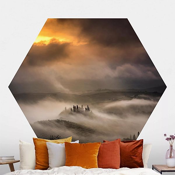 Hexagon Fototapete selbstklebend Nebelwellen günstig online kaufen