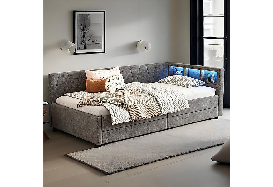 MODFU Schlafsofa Polsterbett mit LED-Umgebungslicht, USB+Typ C Ladeanschlus günstig online kaufen