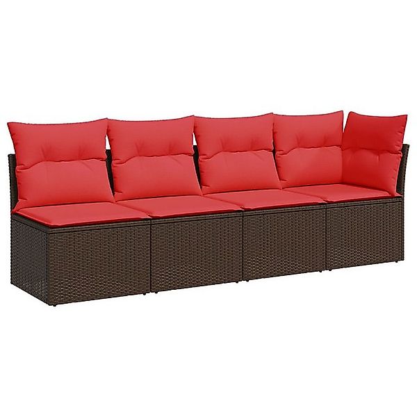 vidaXL Loungesofa Gartensofa mit Kissen 4-Sitzer Braun Poly Rattan, 1 Teile günstig online kaufen