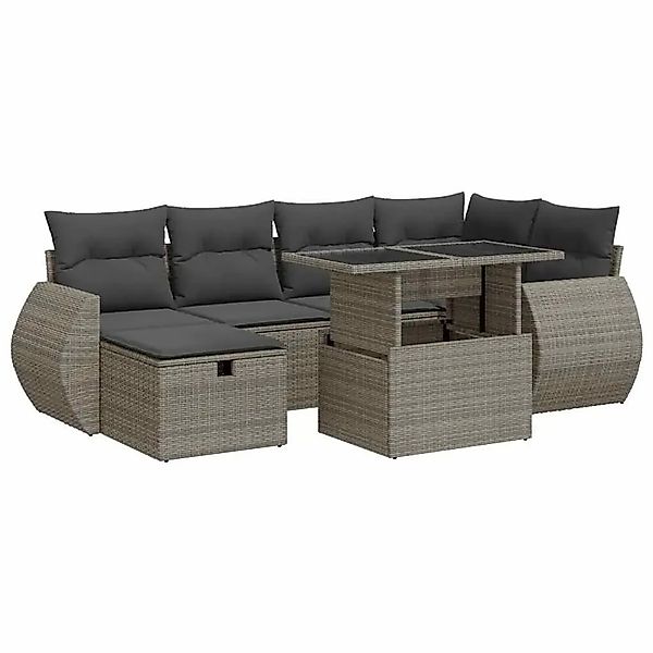 vidaXL 8-Tlg Garten-Sofagarnitur mit Kissen Grau Poly Rattan Akazie 3328061 günstig online kaufen