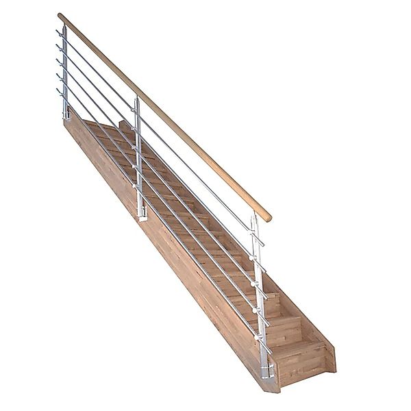 Treppe Mykonos Eiche Gerade Setzstufen Design-Geländer-Edelstahl FSC® günstig online kaufen