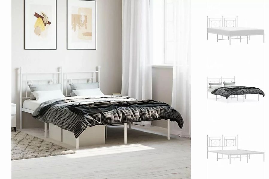 vidaXL Bettgestell Bettgestell mit Kopfteil Metall Weiß 140x190 cm Bett Bet günstig online kaufen