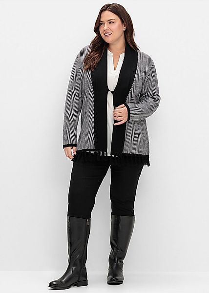 Sheego Strickjacke Strickjacke Langarm im Fischgrätmuster, mit Schalkragen günstig online kaufen