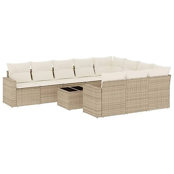 vidaXL 11-Tlg Garten-Sofagarnitur mit Kissen Beige Poly Rattan 3251835 günstig online kaufen