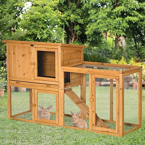 PawHut Kaninchenstall Kleintierstall 141 x 60 x 86 cm mit herausnehmbarer B günstig online kaufen
