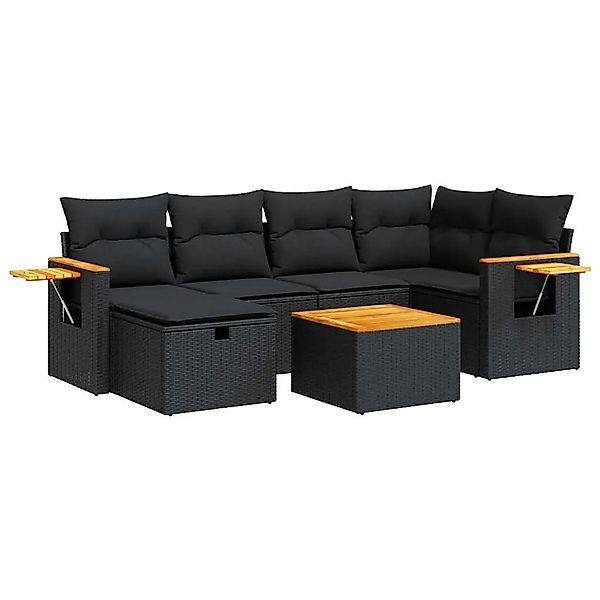 vidaXL 7-Tlg Garten-Sofagarnitur mit Kissen Schwarz Poly Rattan 3325975 günstig online kaufen