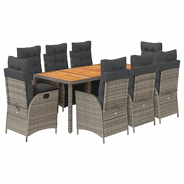 vidaXL 9-Tlg Garten-Essgruppe mit Kissen Grau Poly Rattan 3213349 günstig online kaufen