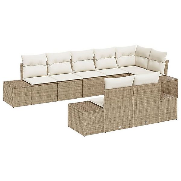 vidaXL Loungesofa 8-tlg. Garten-Sofagarnitur mit Kissen Beige Poly Rattan, günstig online kaufen