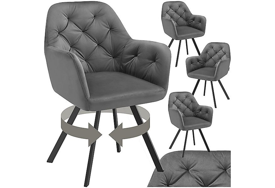 tectake Esszimmerstuhl Drehbarer Samt-Armlehnstuhl Lucia, gepolstert (Set, günstig online kaufen