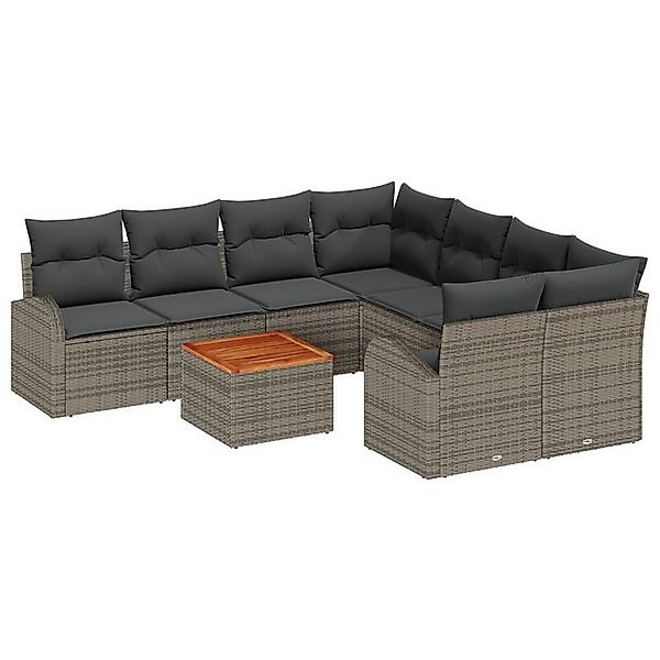 vidaXL Loungesofa 9-teiliges Garten Sofa Set mit Kissen Grau Poly Rattan, 9 günstig online kaufen