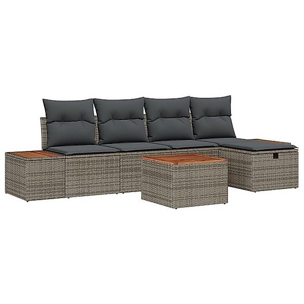 vidaXL Loungesofa 6-teiliges Garten Sofa Set mit Kissen Grau Poly Rattan, 6 günstig online kaufen