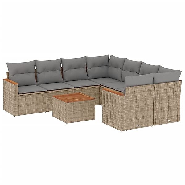 vidaXL 9-Tlg Garten-Sofagarnitur mit Kissen Beige Poly Rattan 3225828 günstig online kaufen
