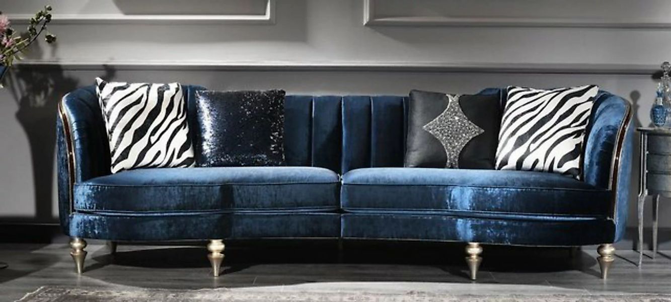 Casa Padrino Sofa Luxus Barock Samt Sofa Blau / Antik Silber / Dunkelbraun günstig online kaufen