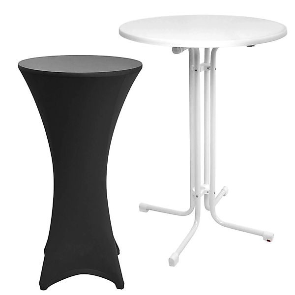 Beautissu Sylt Stehtisch Ø 70cm Weiß mit Stella Stehtischhusse Ø 70cm Schwa günstig online kaufen