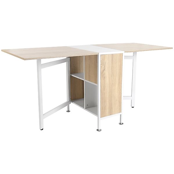 HOMCOM Esstisch mit Ablagefläche Eiche Natur Weiß 169 x 60 x 75 cm günstig online kaufen