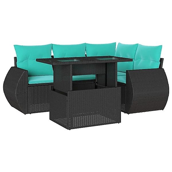 vidaXL 5-Tlg Gartensofa-Set mit Kissen Schwarz Polyrattan 3268507 günstig online kaufen