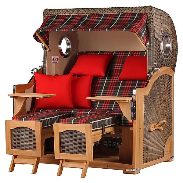 bene,iving Strandkorb Komplettset Ammersee Grande XL Teak Bullauge PE Grau günstig online kaufen