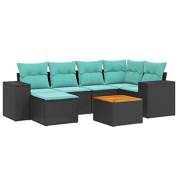 vidaXL 7-Tlg Gartensofa-Set mit Kissen Schwarz Polyrattan 3225546 günstig online kaufen