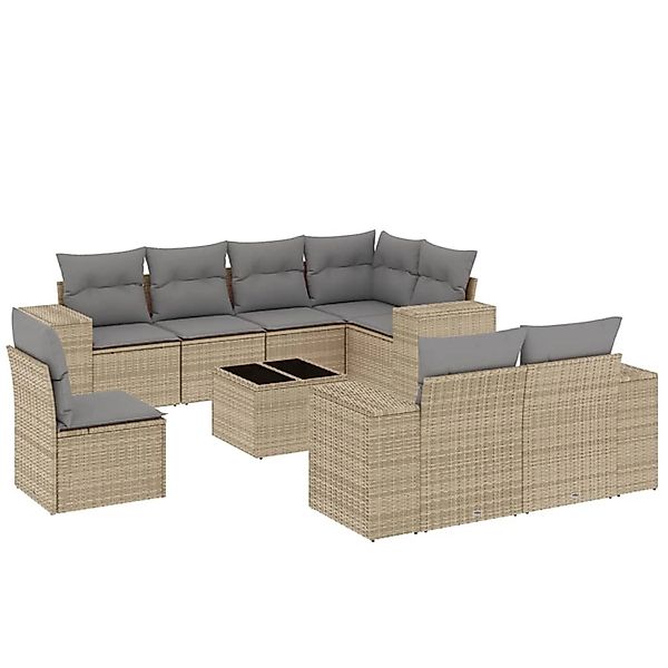 vidaXL 9-Tlg Garten-Sofagarnitur mit Kissen Beige Poly Rattan 3222848 günstig online kaufen