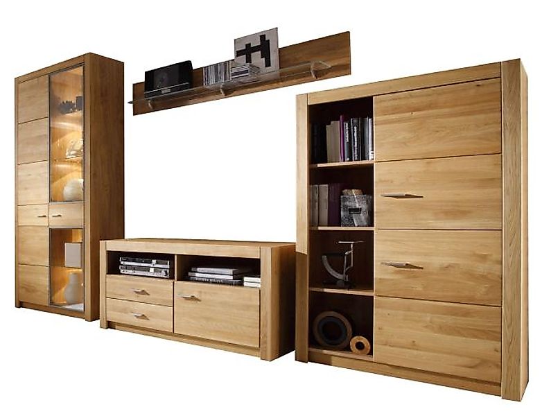 Wohnwand 4-tlg 349cm HARTFORD Wildeiche / Asteiche massiv geölt günstig online kaufen