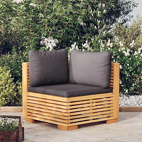 Vidaxl Garten-ecksofa Mit Dunkelgrauen Kissen Massivholz Teak günstig online kaufen