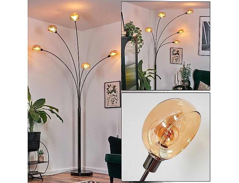 hofstein Stehlampe Stehlampe Metall in Schwarz/Chrom/Bernstein im Retro/Vin günstig online kaufen