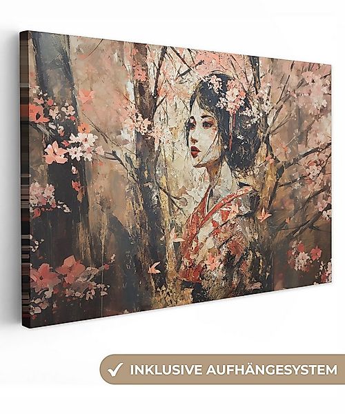 OneMillionCanvasses® Leinwandbild Kimono - Frau - Kirschbäume, Fotodruck (1 günstig online kaufen