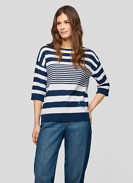 Rabe Rundhalspullover mit Streifen Muster günstig online kaufen