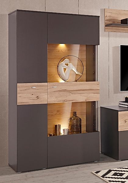 FORTE Vitrine "Como" Highboard, LED Beleuchtung Einlegeböden, Glastüre, Sof günstig online kaufen