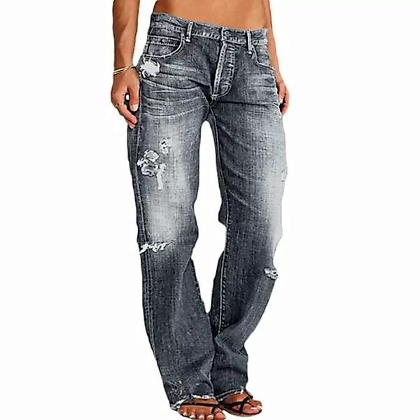 FIDDY Baukastenhose Jeans Damen High Waist Straight Jeans Breites Bein Jean günstig online kaufen