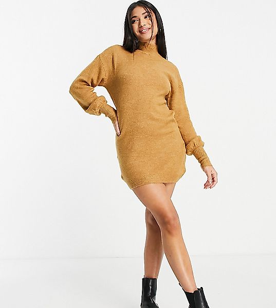 Vero Moda Petite – Hochgeschlossenes Pulloverkleid in Camel-Neutral günstig online kaufen