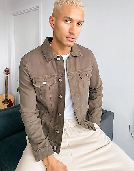 ASOS DESIGN – Western-Jeansjacke in dunklem Khaki-Grün günstig online kaufen