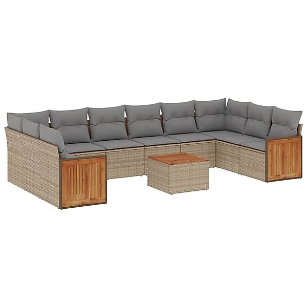 vidaXL 11-Tlg Garten-Sofagarnitur mit Kissen Beige Poly Rattan 3228012 günstig online kaufen