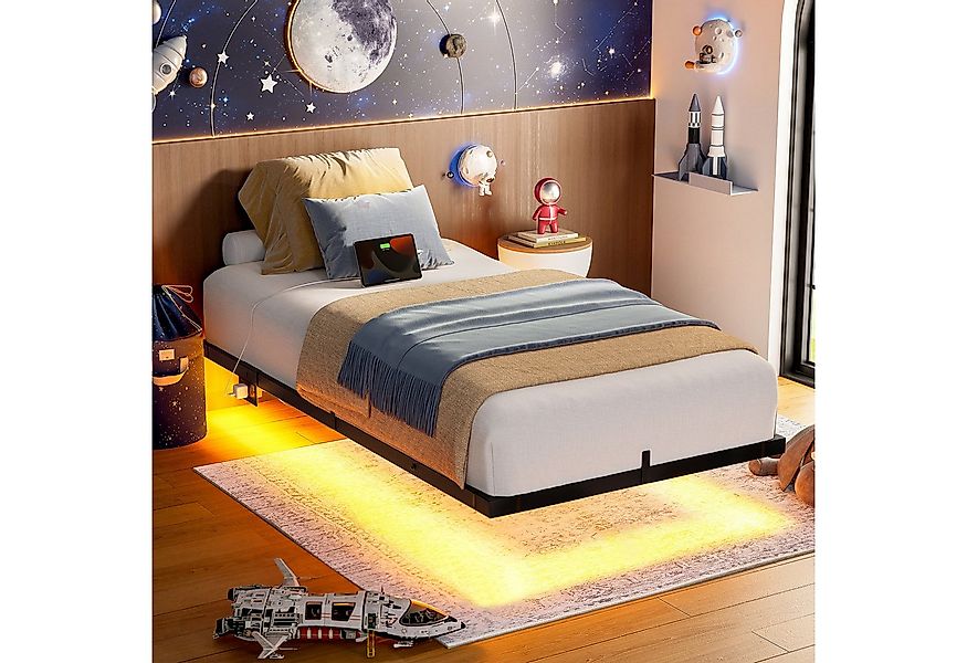 FABATO Metallbett Schwebebett, Bettgestell mit LED-Licht & USB-Ladestation günstig online kaufen