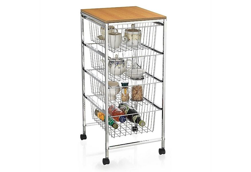 CARO-Möbel Servierwagen RONJA, Küchenwagen auf Rollen mit 4 Körben und Abla günstig online kaufen